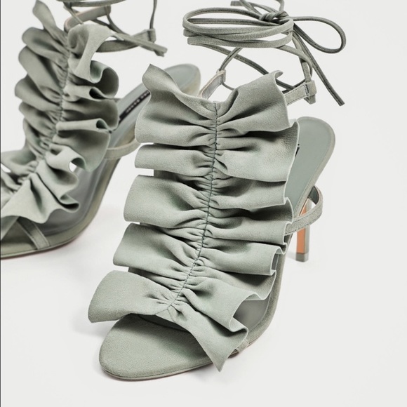 ZARA 100% LEATHER RUFFLE LACE UP HIGH HEELS STILETTO BRAND NEW WITH TAGS - Picture 6 of 6